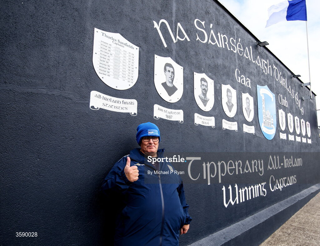 11 October 2026; Thurles Sarsfields supporter Declan Ryan before the Tipperary County Senior Club Hurling Championship final match between Moycarkey-Borris and Thurles Sarsfields at FBD Semple Stadium in Thurles, Tipperary. Photo by Michael P Ryan/Sportsfile