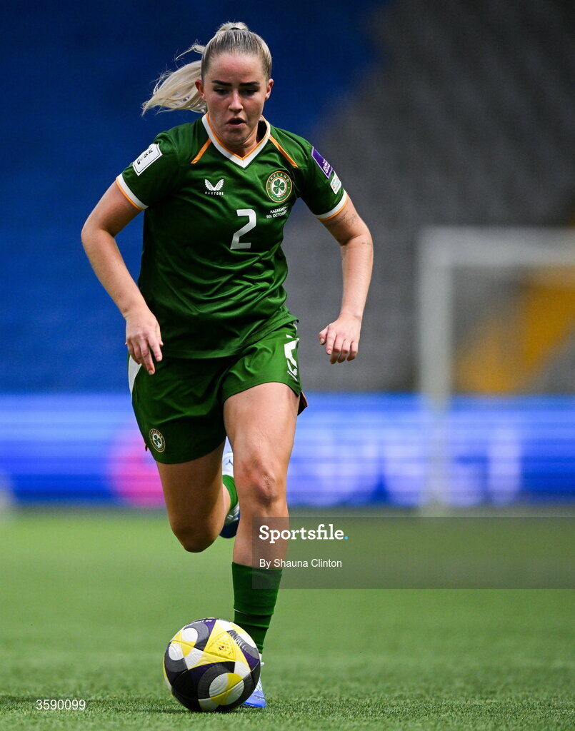 9 October 2026; Jessie Stapleton of Republic of Ireland during the 2027 FIFA Women’s World Cup qualifying round 1 play-off first leg match between Kazakhstan and the Republic of Ireland at Astana Arena in Kazakhstan. Photo by Shauna Clinton/Sportsfile