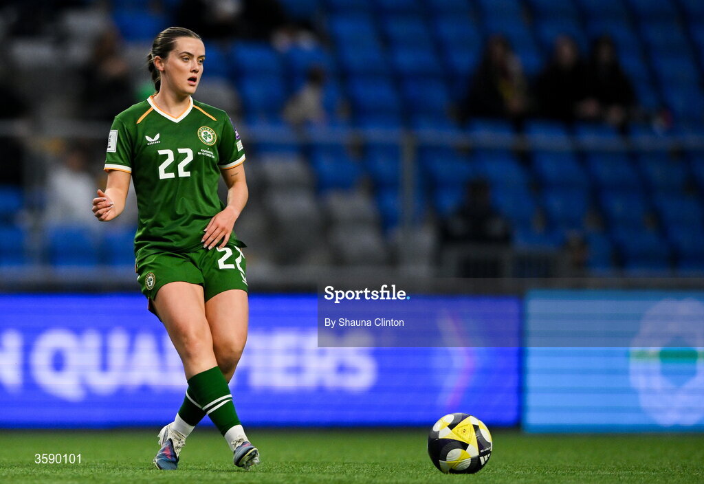 9 October 2026; Tyler Toland of Republic of Ireland during the 2027 FIFA Women’s World Cup qualifying round 1 play-off first leg match between Kazakhstan and the Republic of Ireland at Astana Arena in Kazakhstan. Photo by Shauna Clinton/Sportsfile