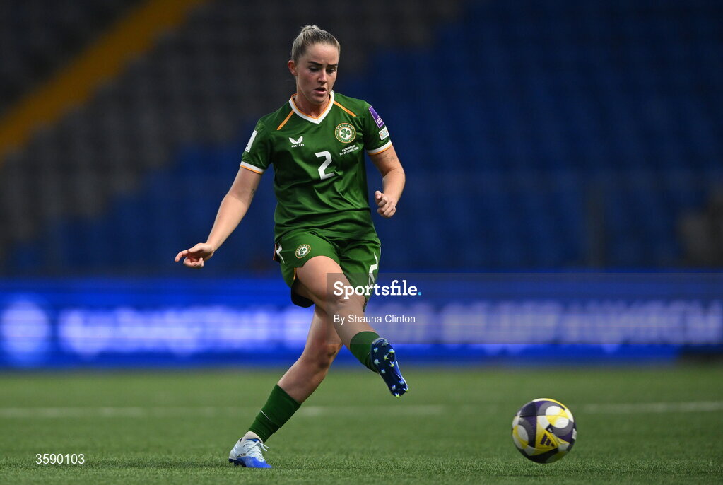 9 October 2026; Jessie Stapleton of Republic of Ireland during the 2027 FIFA Women’s World Cup qualifying round 1 play-off first leg match between Kazakhstan and the Republic of Ireland at Astana Arena in Kazakhstan. Photo by Shauna Clinton/Sportsfile