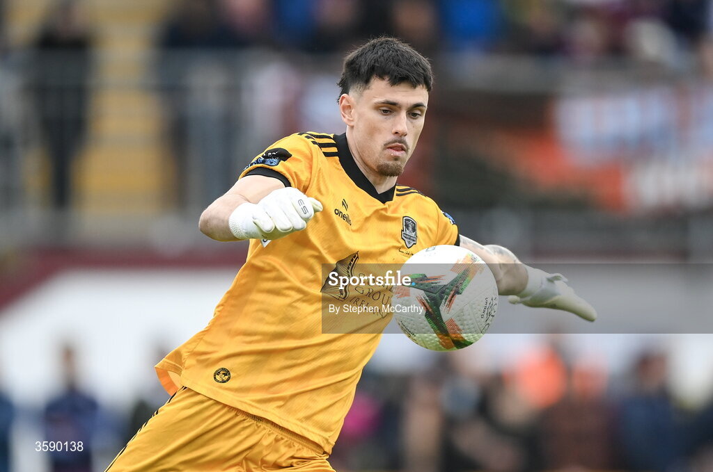 10 October 2026; Galway United goalkeeper Hugo Pires Da Cunha during the Club Orange Men's FAI Cup semi-final match between Galway and Derry City at Eamonn Deacy Park in Galway. Photo by Stephen McCarthy/Sportsfile