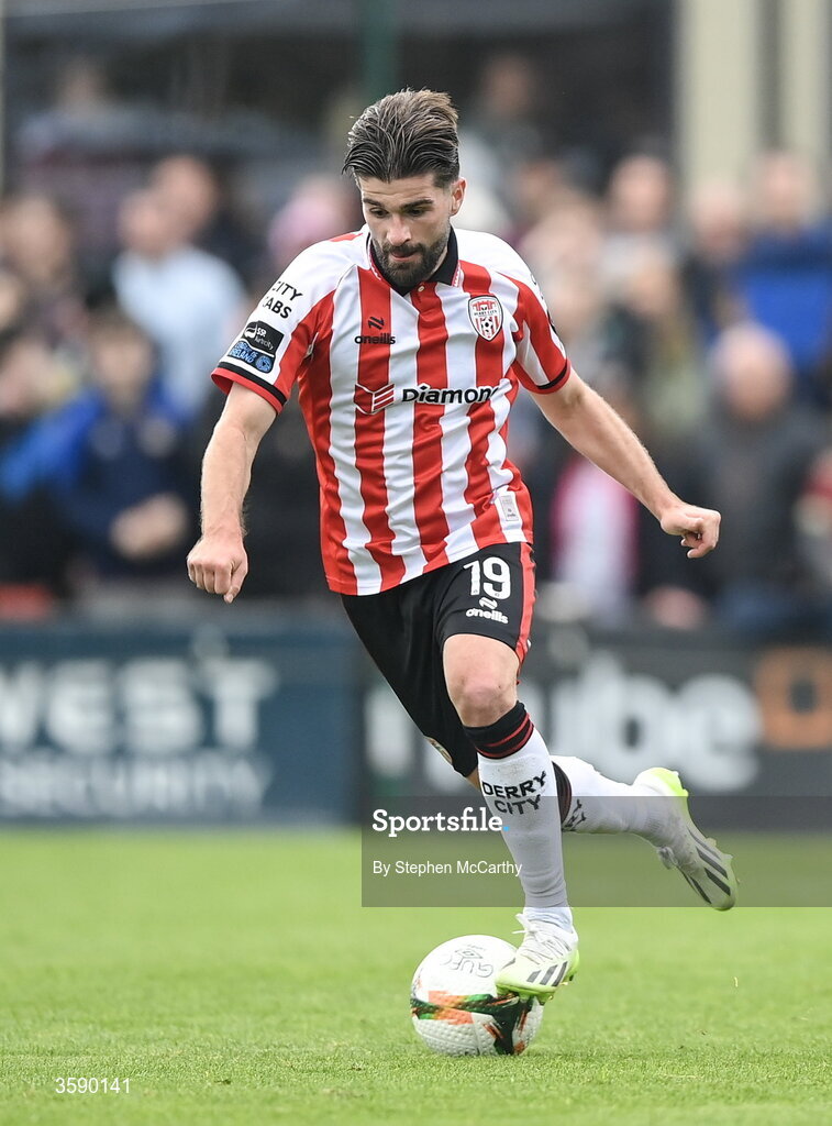 10 October 2026; Brandon Fleming of Derry City during the Club Orange Men's FAI Cup semi-final match between Galway and Derry City at Eamonn Deacy Park in Galway. Photo by Stephen McCarthy/Sportsfile