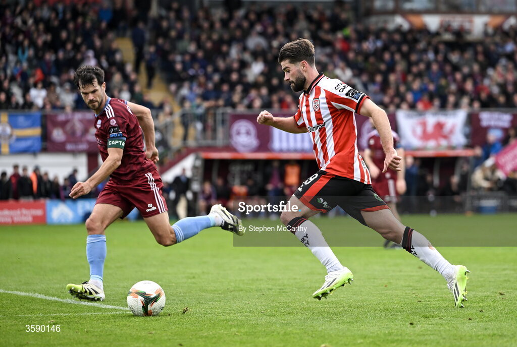 10 October 2026; Brandon Fleming of Derry City during the Club Orange Men's FAI Cup semi-final match between Galway and Derry City at Eamonn Deacy Park in Galway. Photo by Stephen McCarthy/Sportsfile