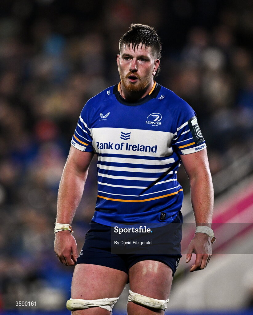 10 October 2026; Joe McCarthy of Leinster during the United Rugby Championship match between Leinster and Cardiff at the Laya Arena in Dublin. Photo by David Fitzgerald/Sportsfile