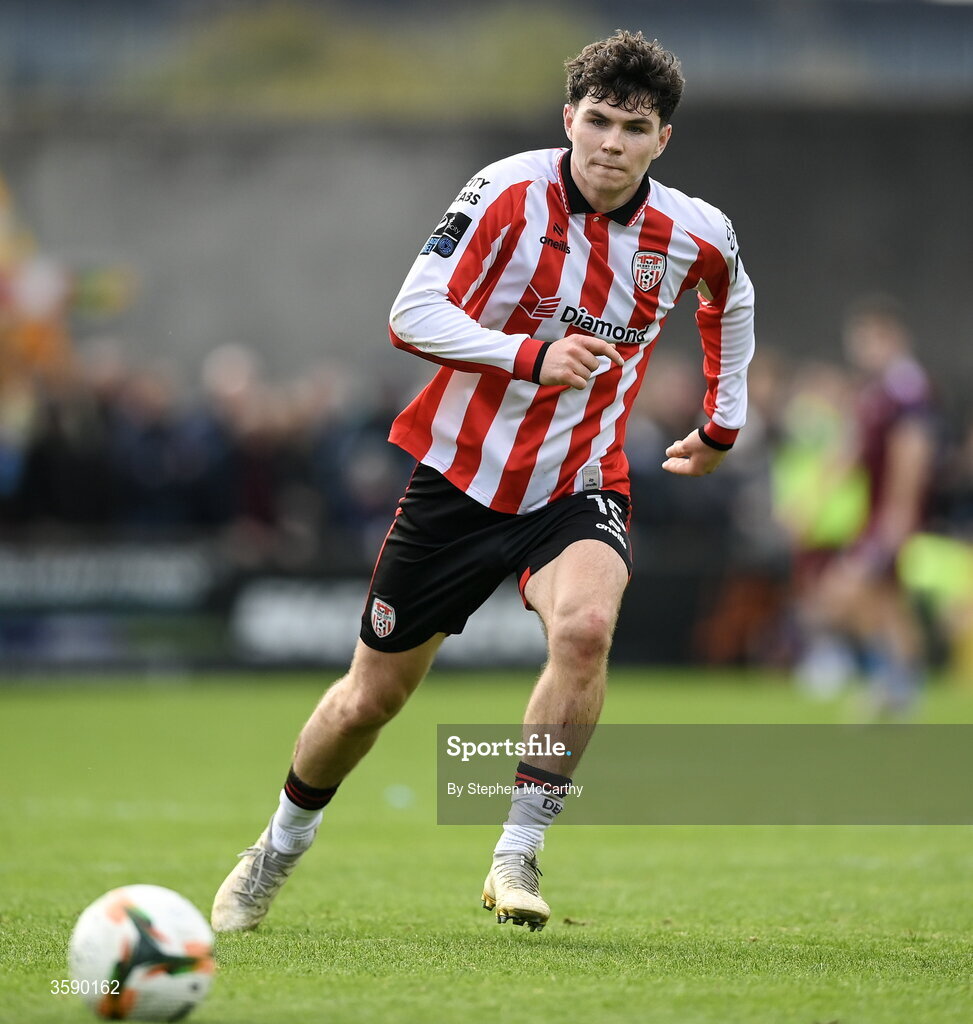 10 October 2026; James Clarke of Derry City during the Club Orange Men's FAI Cup semi-final match between Galway and Derry City at Eamonn Deacy Park in Galway. Photo by Stephen McCarthy/Sportsfile
