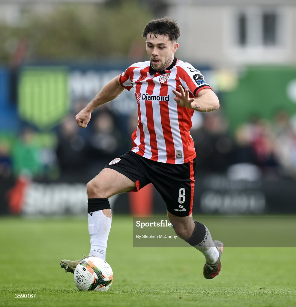 10 October 2026; Adam O'Reilly of Derry City during the Club Orange Men's FAI Cup semi-final match between Galway and Derry City at Eamonn Deacy Park in Galway. Photo by Stephen McCarthy/Sportsfile