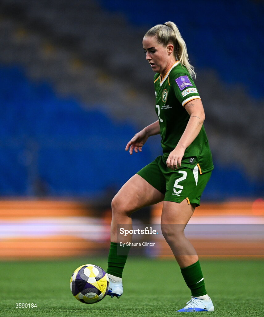 9 October 2026; Jessie Stapleton of Republic of Ireland during the 2027 FIFA Women’s World Cup qualifying round 1 play-off first leg match between Kazakhstan and the Republic of Ireland at Astana Arena in Kazakhstan. Photo by Shauna Clinton/Sportsfile