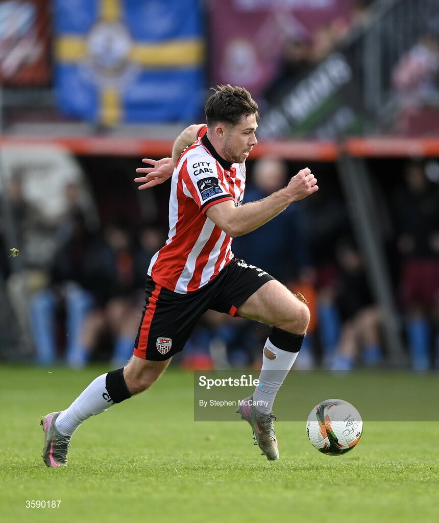 10 October 2026; Adam O'Reilly of Derry City during the Club Orange Men's FAI Cup semi-final match between Galway and Derry City at Eamonn Deacy Park in Galway. Photo by Stephen McCarthy/Sportsfile