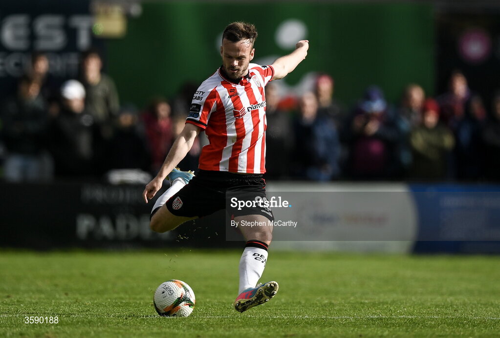 10 October 2026; Cameron Dummigan of Derry City during the Club Orange Men's FAI Cup semi-final match between Galway and Derry City at Eamonn Deacy Park in Galway. Photo by Stephen McCarthy/Sportsfile