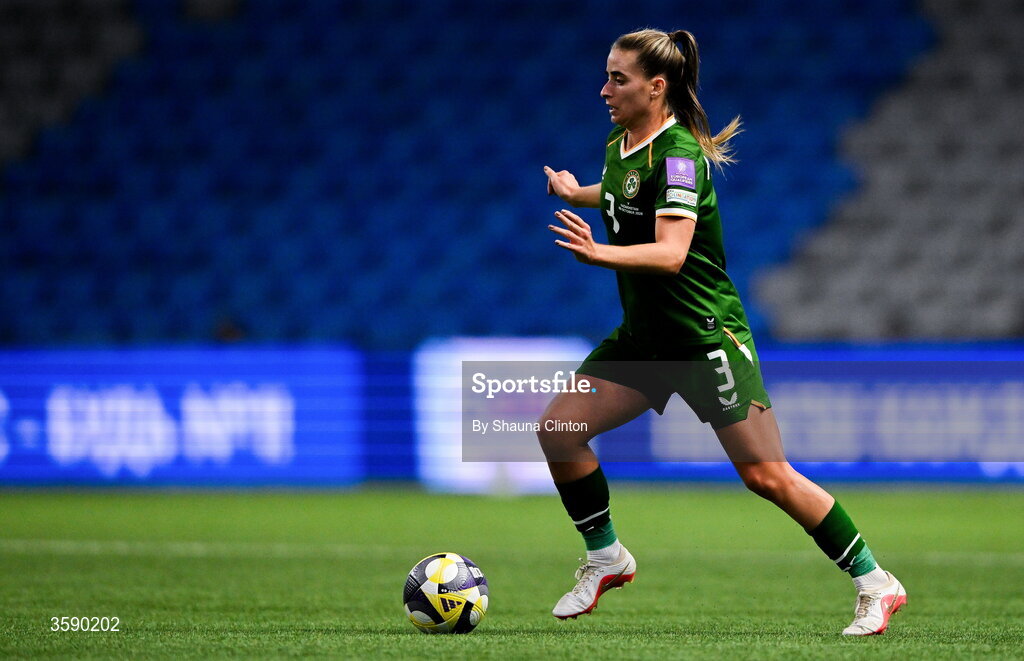 9 October 2026; Chloe Mustaki of Republic of Ireland during the 2027 FIFA Women’s World Cup qualifying round 1 play-off first leg match between Kazakhstan and the Republic of Ireland at Astana Arena in Kazakhstan. Photo by Shauna Clinton/Sportsfile