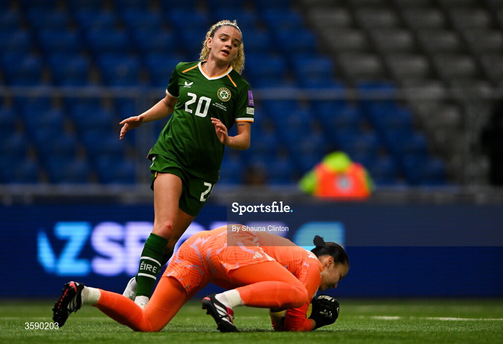9 October 2026; Leanne Kiernan of Republic of Ireland during the 2027 FIFA Women’s World Cup qualifying round 1 play-off first leg match between Kazakhstan and the Republic of Ireland at Astana Arena in Kazakhstan. Photo by Shauna Clinton/Sportsfile