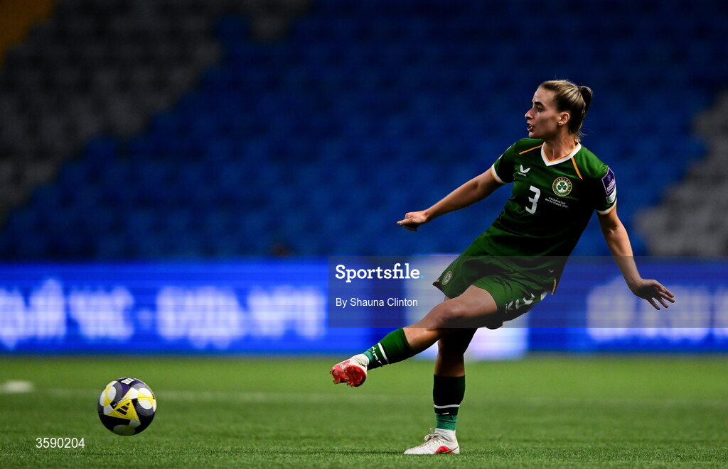 9 October 2026; Chloe Mustaki of Republic of Ireland during the 2027 FIFA Women’s World Cup qualifying round 1 play-off first leg match between Kazakhstan and the Republic of Ireland at Astana Arena in Kazakhstan. Photo by Shauna Clinton/Sportsfile