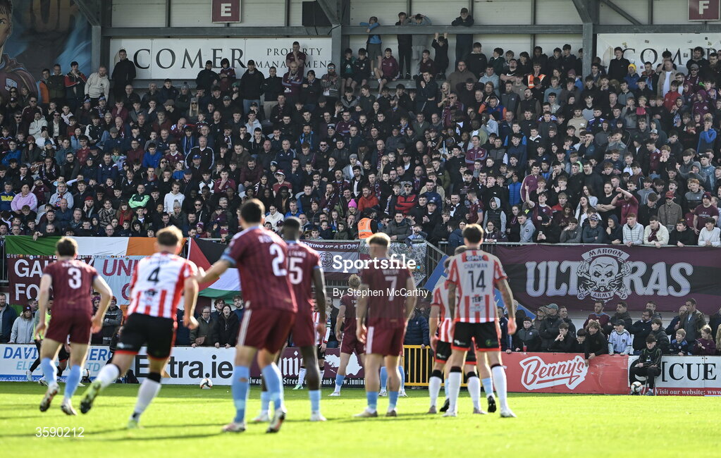 10 October 2026; Supporters during the Club Orange Men's FAI Cup semi-final match between Galway and Derry City at Eamonn Deacy Park in Galway. Photo by Stephen McCarthy/Sportsfile