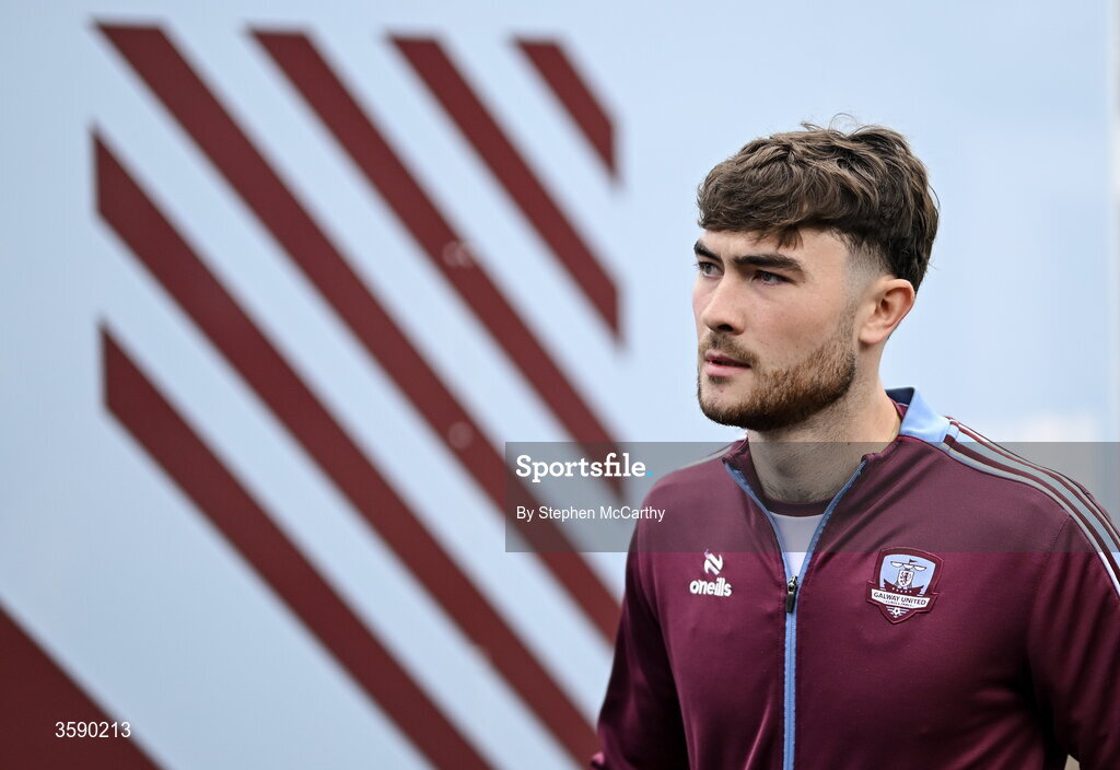 10 October 2026; Connor Barratt of Galway United arrives for the Club Orange Men's FAI Cup semi-final match between Galway and Derry City at Eamonn Deacy Park in Galway. Photo by Stephen McCarthy/Sportsfile