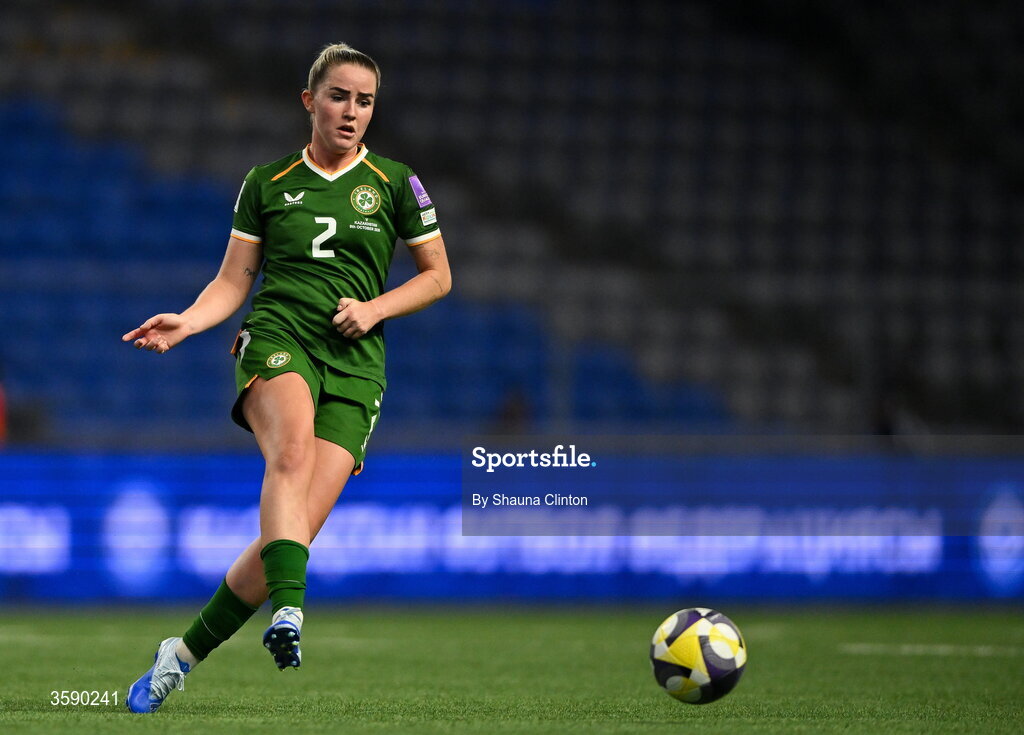 9 October 2026; Jessie Stapleton of Republic of Ireland during the 2027 FIFA Women’s World Cup qualifying round 1 play-off first leg match between Kazakhstan and the Republic of Ireland at Astana Arena in Kazakhstan. Photo by Shauna Clinton/Sportsfile