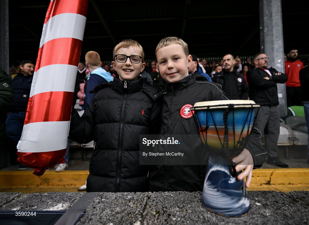 10 October 2026; Derry City supporters before the Club Orange Men's FAI Cup semi-final match between Galway and Derry City at Eamonn Deacy Park in Galway. Photo by Stephen McCarthy/Sportsfile