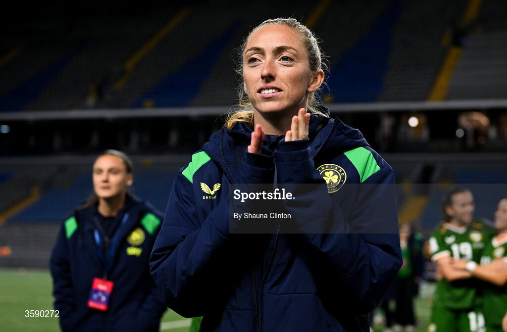 9 October 2026; Megan Connolly of Republic of Ireland after the 2027 FIFA Women’s World Cup qualifying round 1 play-off first leg match between Kazakhstan and the Republic of Ireland at Astana Arena in Kazakhstan. Photo by Shauna Clinton/Sportsfile