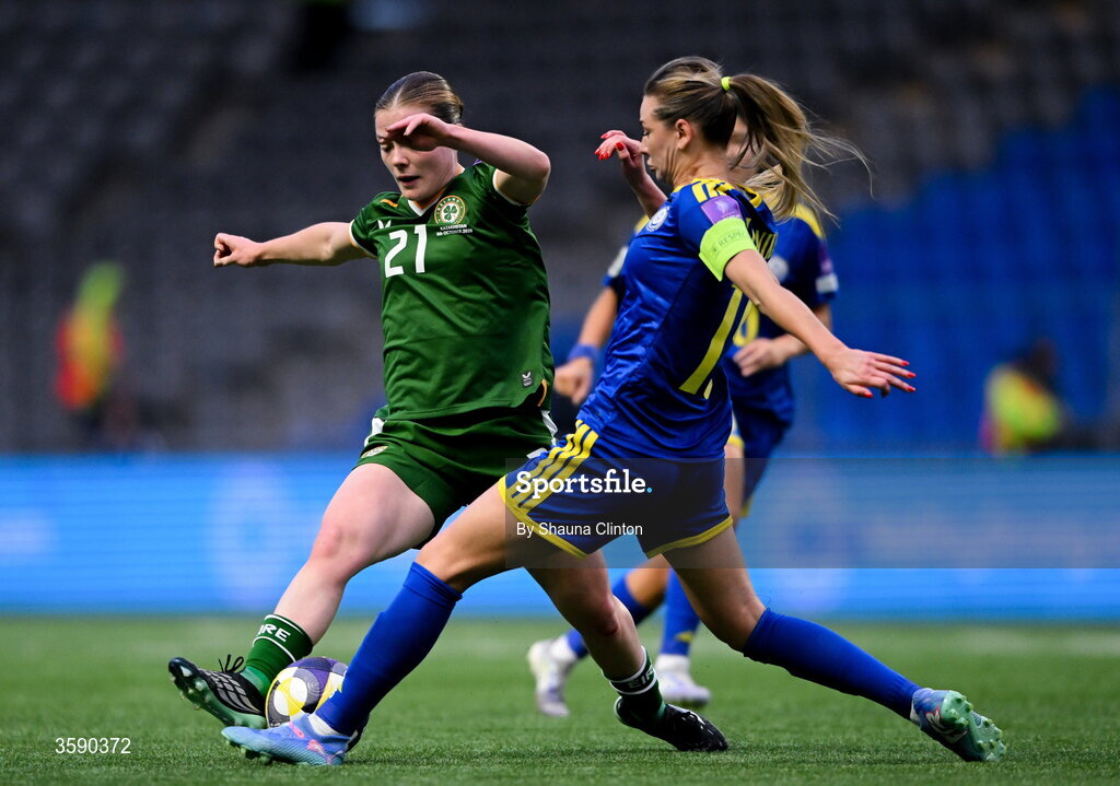 9 October 2026; Emily Murphy of Republic of Ireland during the 2027 FIFA Women’s World Cup qualifying round 1 play-off first leg match between Kazakhstan and the Republic of Ireland at Astana Arena in Kazakhstan. Photo by Shauna Clinton/Sportsfile