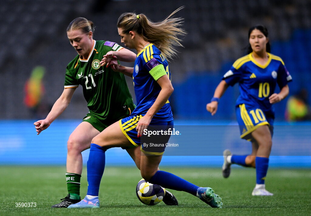 9 October 2026; Emily Murphy of Republic of Ireland during the 2027 FIFA Women’s World Cup qualifying round 1 play-off first leg match between Kazakhstan and the Republic of Ireland at Astana Arena in Kazakhstan. Photo by Shauna Clinton/Sportsfile