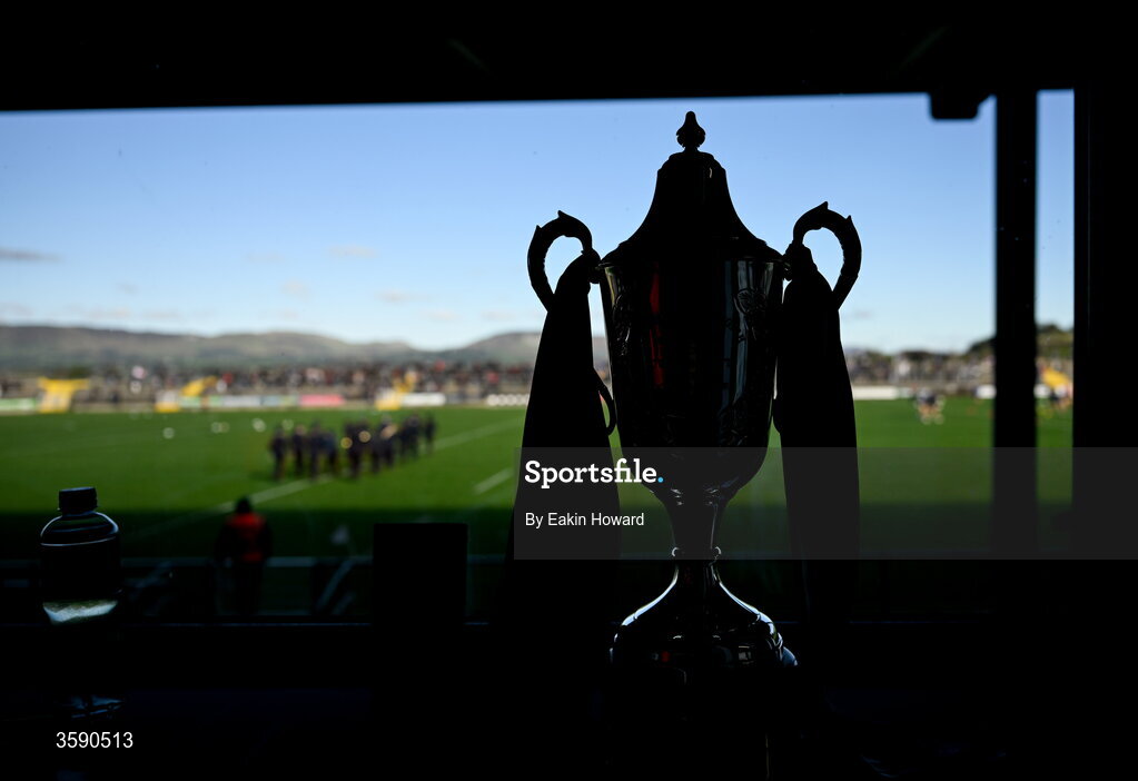 11 October 2026; The trophy is seen before the Sligo County Senior Club Football Championship final match between Shamrock Gaels and St Mary's at Markievicz Park in Sligo. Photo by Eakin Howard/Sportsfile