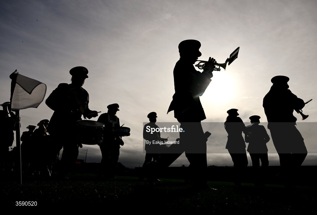 11 October 2026; The prematch parade before the Sligo County Senior Club Football Championship final match between Shamrock Gaels and St Mary's at Markievicz Park in Sligo. Photo by Eakin Howard/Sportsfile