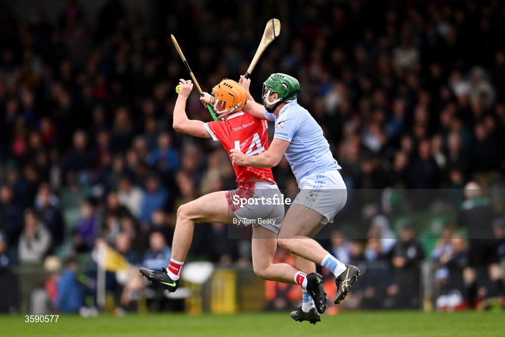 11 October 2026; Donal Coughlin of Doon in action against Ronan Lynch of Na Piarsaigh during the Limerick County Senior Hurling semi-final match between Doon and Na Piarsaigh at TUS Gaelic Grounds in Limerick. Photo by Tom Beary/Sportsfile