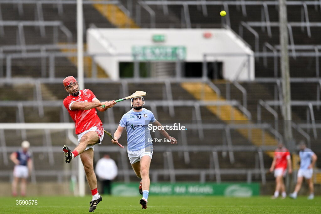 11 October 2026; Tommy Hayes of Doon takes a shot during the Limerick County Senior Hurling semi-final match between Doon and Na Piarsaigh at TUS Gaelic Grounds in Limerick. Photo by Tom Beary/Sportsfile