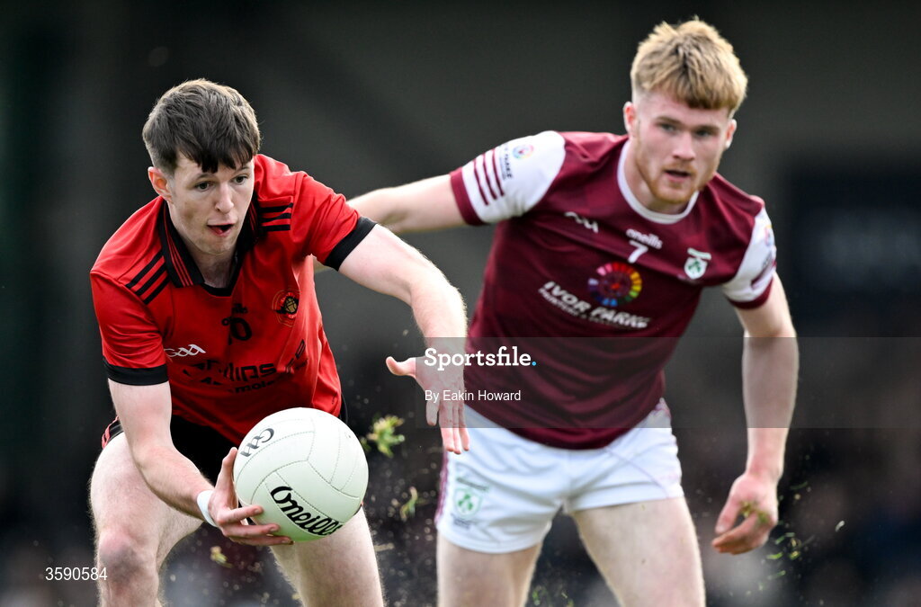 11 October 2026; Fintan Campbell of St Mary's in action against Ciarán Kenny of Shamrock Gaels during the Sligo County Senior Club Football Championship final match between Shamrock Gaels and St Mary's at Markievicz Park in Sligo. Photo by Eakin Howard/Sportsfile