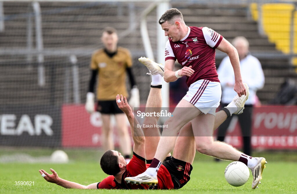 11 October 2026; David Quinn of Shamrock Gaels in action against Paul Kilcoyne of St Mary's during the Sligo County Senior Club Football Championship final match between Shamrock Gaels and St Mary's at Markievicz Park in Sligo. Photo by Eakin Howard/Sportsfile