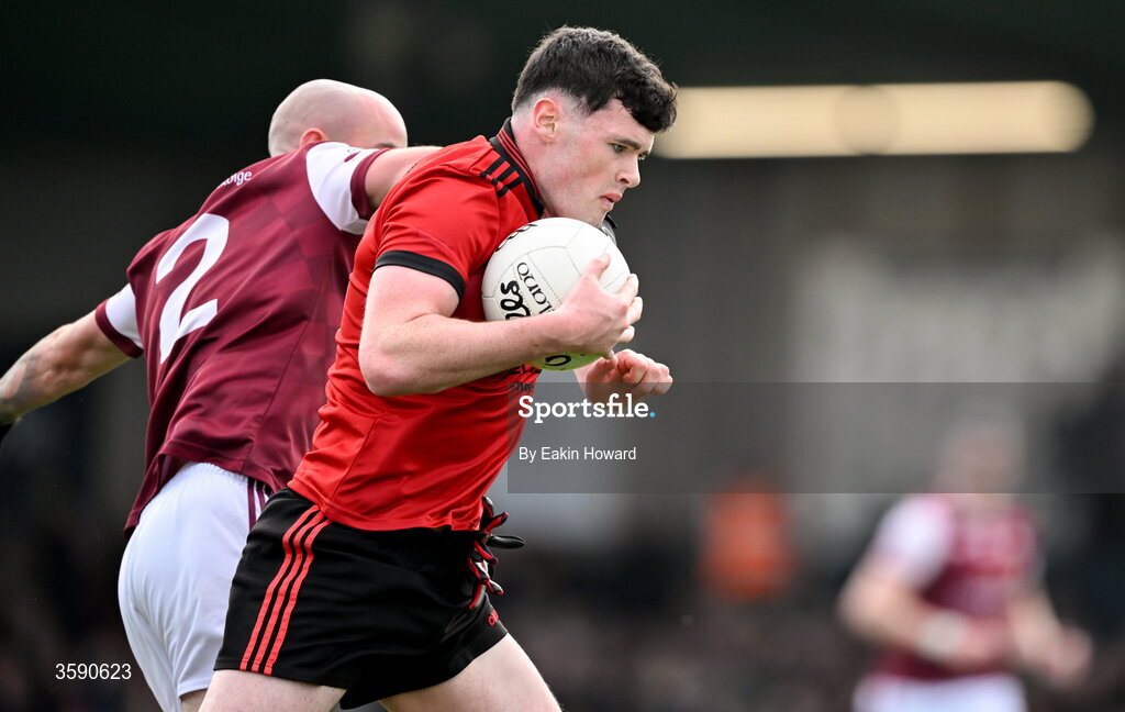 11 October 2026; Eli Rooney of St Mary's in action against Ben Touhy of Shamrock Gaels during the Sligo County Senior Club Football Championship final match between Shamrock Gaels and St Mary's at Markievicz Park in Sligo. Photo by Eakin Howard/Sportsfile