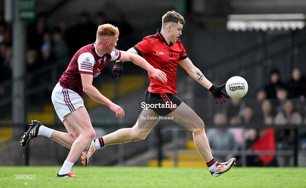 11 October 2026; Kyle Cawley of St Mary's in action against Ciarán Kenny of Shamrock Gaels during the Sligo County Senior Club Football Championship final match between Shamrock Gaels and St Mary's at Markievicz Park in Sligo. Photo by Eakin Howard/Sportsfile