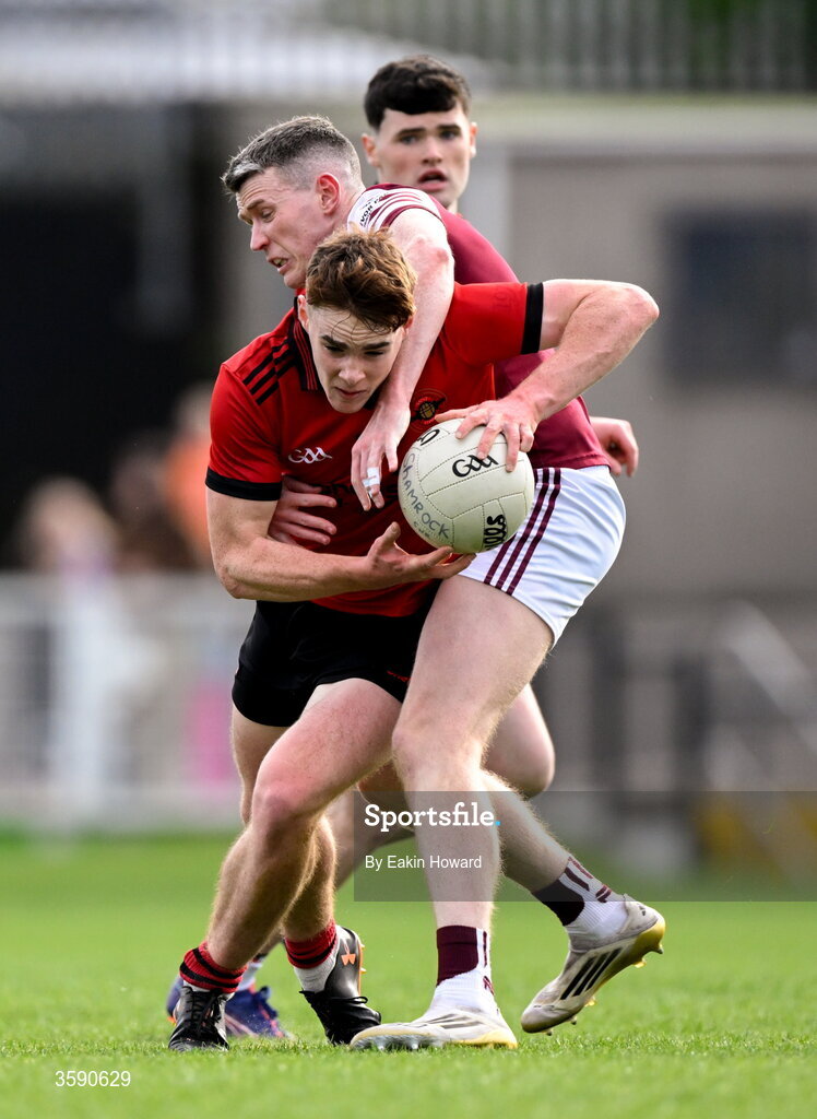 11 October 2026; Robert O'Kelly Lynch of St Mary's in action against David Quinn of Shamrock Gaels during the Sligo County Senior Club Football Championship final match between Shamrock Gaels and St Mary's at Markievicz Park in Sligo. Photo by Eakin Howard/Sportsfile