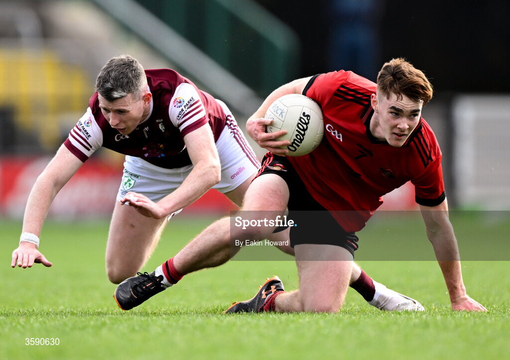 11 October 2026; Robert O'Kelly Lynch of St Mary's in action against David Quinn of Shamrock Gaels during the Sligo County Senior Club Football Championship final match between Shamrock Gaels and St Mary's at Markievicz Park in Sligo. Photo by Eakin Howard/Sportsfile