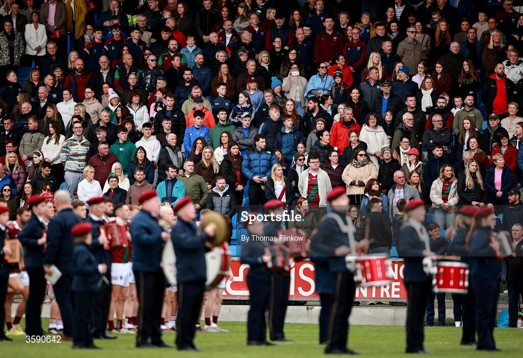 11 October 2026; Spectators during the playing of Amhrán na bhFiann during the Laois County Senior Club Football Championship final match between Courtwood and Portarlington at Laois Hire O'Moore Park in Portlaoise, Laois. Photo by Thomas Flinkow/Sportsfile