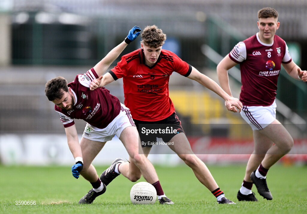 11 October 2026; Patrick Brady of St Mary's in action against Johnnie Quinn of Shamrock Gaels during the Sligo County Senior Club Football Championship final match between Shamrock Gaels and St Mary's at Markievicz Park in Sligo. Photo by Eakin Howard/Sportsfile
