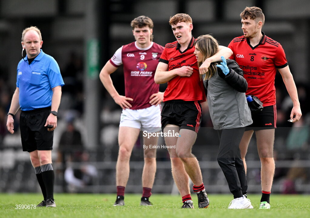 11 October 2026; Robert O'Kelly Lynch of St Mary's receives medical attention during the Sligo County Senior Club Football Championship final match between Shamrock Gaels and St Mary's at Markievicz Park in Sligo. Photo by Eakin Howard/Sportsfile
