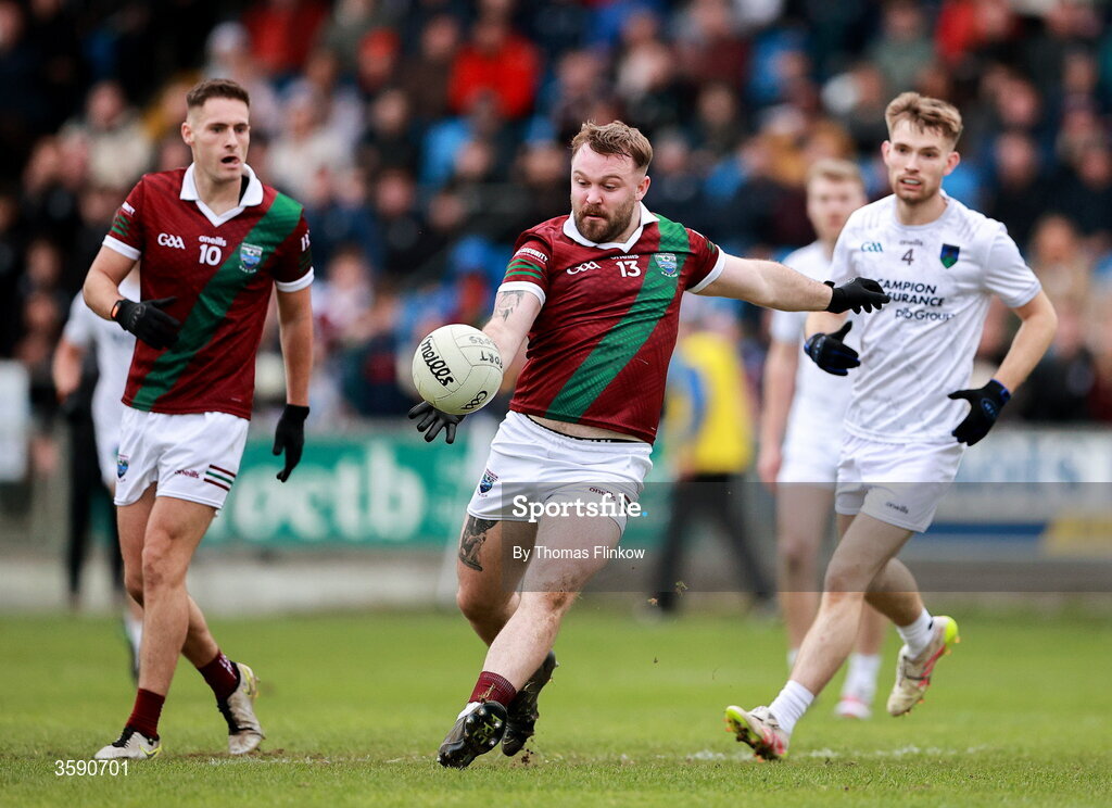 11 October 2026; Jordan Fitzpatrick of Portarlington on his way to scoring a point during the Laois County Senior Club Football Championship final match between Courtwood and Portarlington at Laois Hire O'Moore Park in Portlaoise, Laois. Photo by Thomas Flinkow/Sportsfile