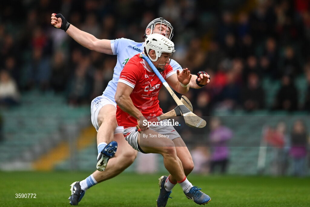 11 October 2026; Kevin Downes of Na Piarsaigh collides with Cian O'Donovan of Doon after scoring his side’s second goal during the Limerick County Senior Hurling semi-final match between Doon and Na Piarsaigh at TUS Gaelic Grounds in Limerick. Photo by Tom Beary/Sportsfile