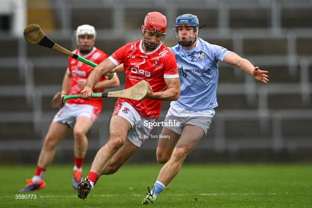 11 October 2026; Tommy Hayes of Doon in action against Jerome Boylan of Na Piarsaigh during the Limerick County Senior Hurling semi-final match between Doon and Na Piarsaigh at TUS Gaelic Grounds in Limerick. Photo by Tom Beary/Sportsfile