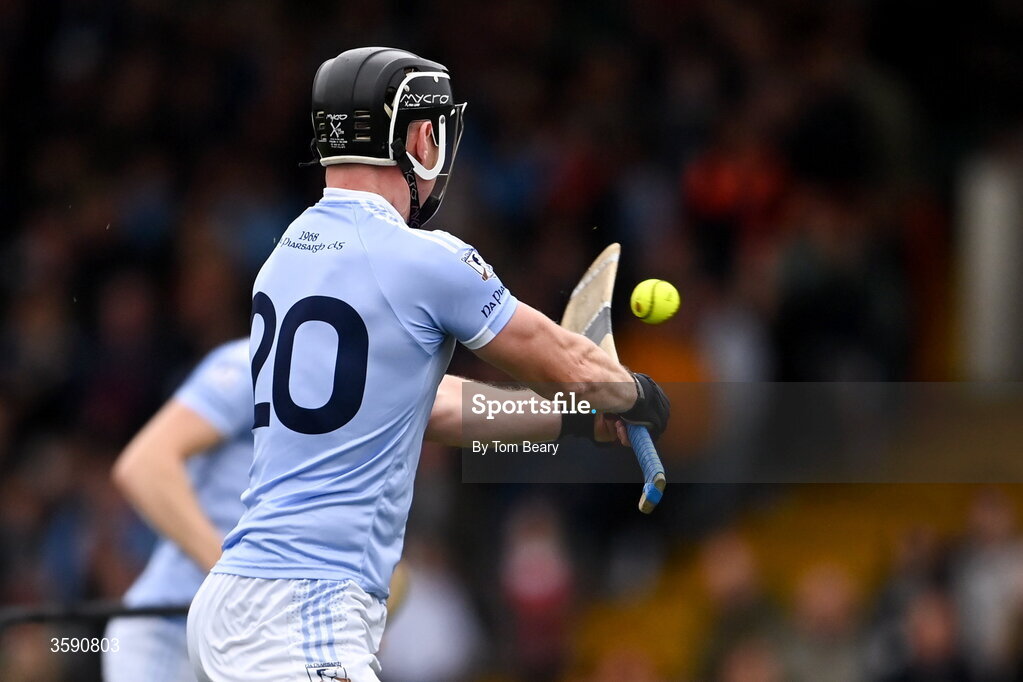 11 October 2026; Kevin Downes of Na Piarsaigh shoots to score his side's second goal during the Limerick County Senior Hurling semi-final match between Doon and Na Piarsaigh at TUS Gaelic Grounds in Limerick. Photo by Tom Beary/Sportsfile