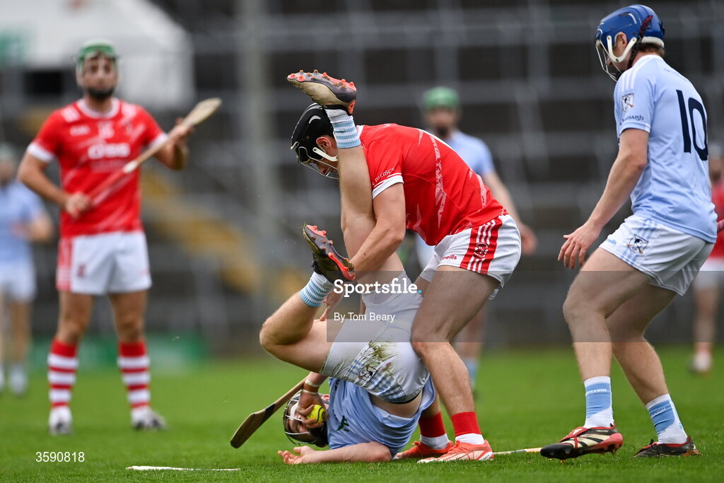 11 October 2026; Peter Casey of Na Piarsaigh is tackled by Barry Murphy of Doon during the Limerick County Senior Hurling semi-final match between Doon and Na Piarsaigh at TUS Gaelic Grounds in Limerick. Photo by Tom Beary/Sportsfile
