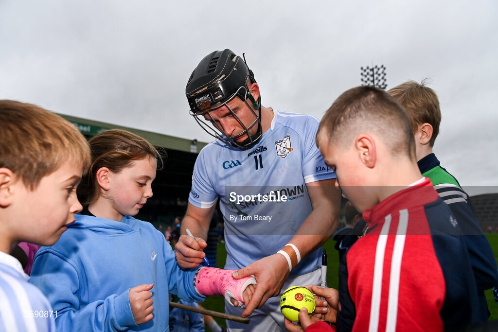 11 October 2026; Peter Casey of Na Piarsaigh with young supporters after the Limerick County Senior Hurling semi-final match between Doon and Na Piarsaigh at TUS Gaelic Grounds in Limerick. Photo by Tom Beary/Sportsfile