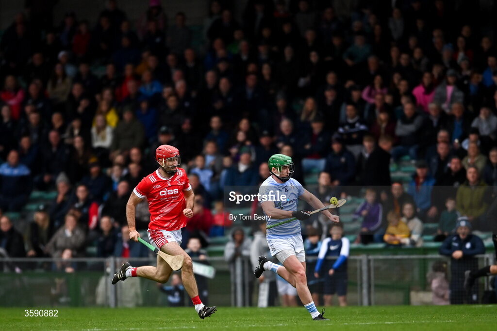 11 October 2026; Emmett McEvoy of Na Piarsaigh races clear of Tommy Hayes of Doon during the Limerick County Senior Hurling semi-final match between Doon and Na Piarsaigh at TUS Gaelic Grounds in Limerick. Photo by Tom Beary/Sportsfile