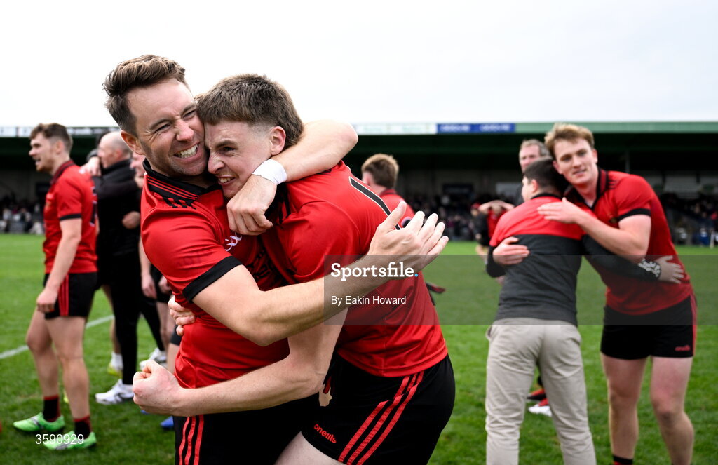 11 October 2026; Stephen Coen of St Mary's hugs team-mate Finn Young after the Sligo County Senior Club Football Championship final match between Shamrock Gaels and St Mary's at Markievicz Park in Sligo. Photo by Eakin Howard/Sportsfile