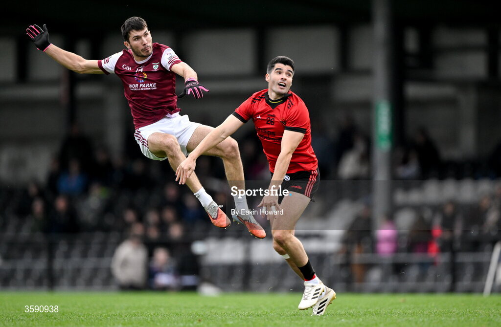11 October 2026; Patrick Kenny of Shamrock Gaels in action against Emlyn Mulligan of St Mary's during the Sligo County Senior Club Football Championship final match between Shamrock Gaels and St Mary's at Markievicz Park in Sligo. Photo by Eakin Howard/Sportsfile