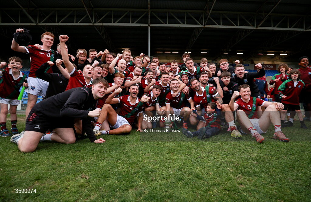 11 October 2026; Portarlington players celebrate with the cup after the Laois County Senior Club Football Championship final match between Courtwood and Portarlington at Laois Hire O'Moore Park in Portlaoise, Laois. Photo by Thomas Flinkow/Sportsfile