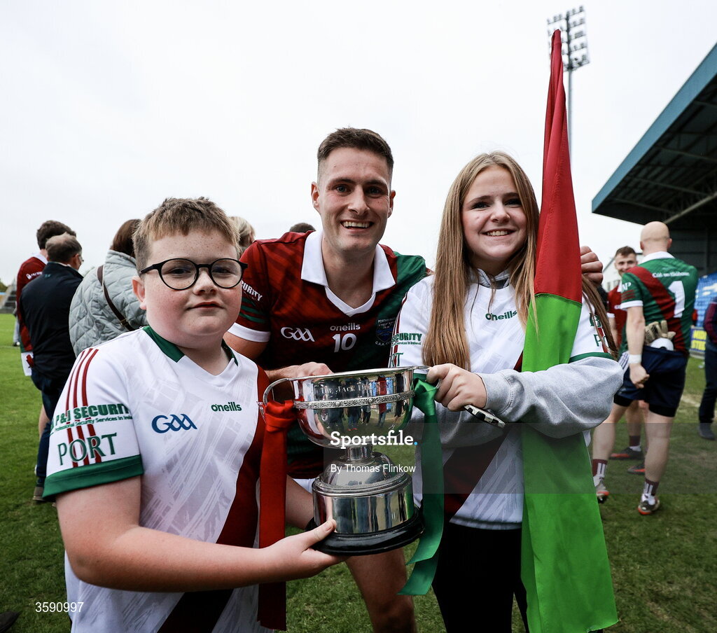 11 October 2026; Patrick O Sullivan of Portarlington celebrates with supporters after the Laois County Senior Club Football Championship final match between Courtwood and Portarlington at Laois Hire O'Moore Park in Portlaoise, Laois. Photo by Thomas Flinkow/Sportsfile