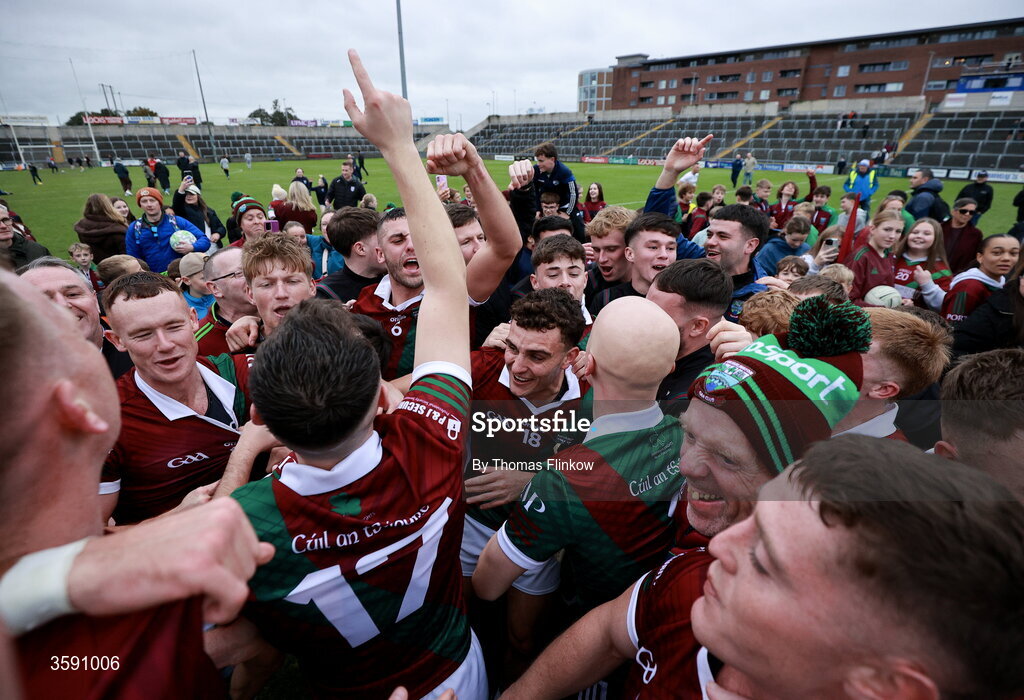 11 October 2026; Portarlington players celebrate with supporters after the Laois County Senior Club Football Championship final match between Courtwood and Portarlington at Laois Hire O'Moore Park in Portlaoise, Laois. Photo by Thomas Flinkow/Sportsfile