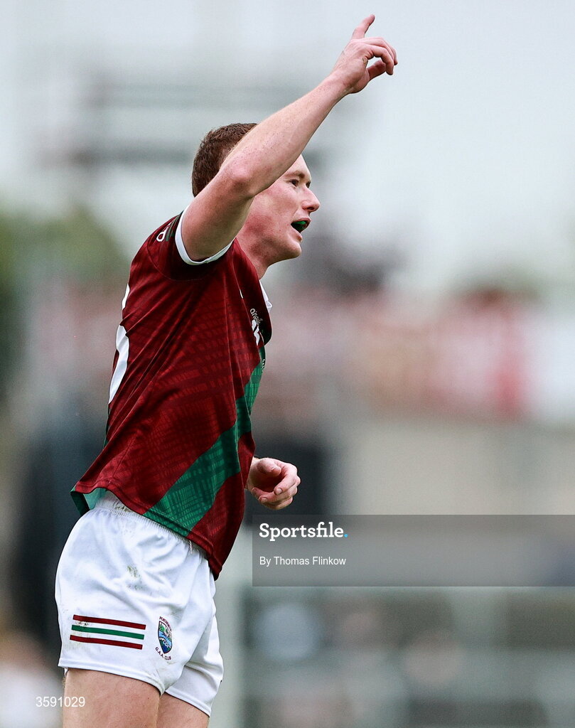 11 October 2026; Colm Murphy of Portarlington celebrates after scoring a point during the Laois County Senior Club Football Championship final match between Courtwood and Portarlington at Laois Hire O'Moore Park in Portlaoise, Laois. Photo by Thomas Flinkow/Sportsfile