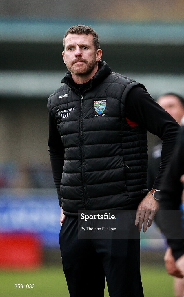 11 October 2026; Portarlington manager Ronan Sweeney during the Laois County Senior Club Football Championship final match between Courtwood and Portarlington at Laois Hire O'Moore Park in Portlaoise, Laois. Photo by Thomas Flinkow/Sportsfile